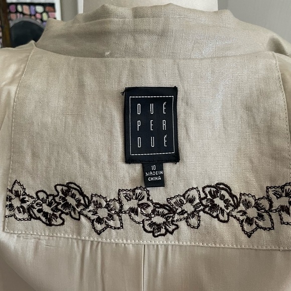 💯% Linen Silver Thread Embroidered Wood Beaded Blazer - 10 - Picture 12 of 13